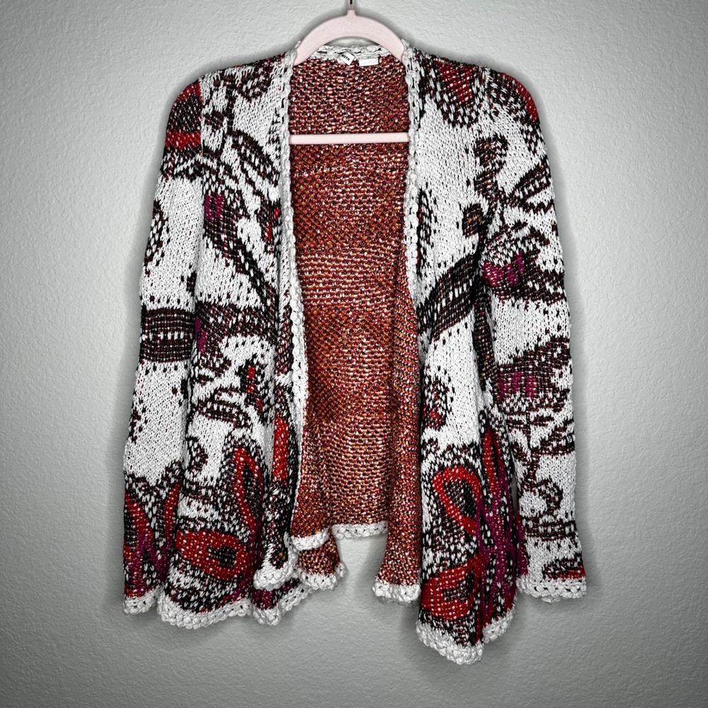 Moth‎ Anthropologie Pleiades Open Front Cardigan Boho Cream Intarsia Knit Size M